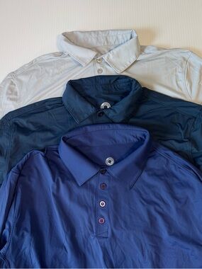 BloqUV Men's UPF 50+ Sun Protection Long Sleeve Polo Shirt Set Small 3pk Blue